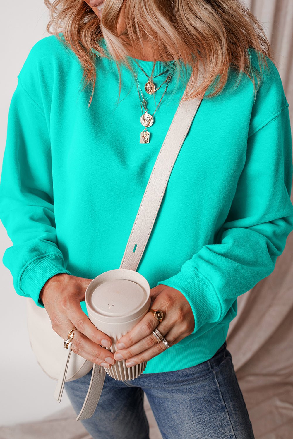 Solid Fleece Lined Drop Shoulder Terry Sweatshirt - Rooted & Reckless Co.
