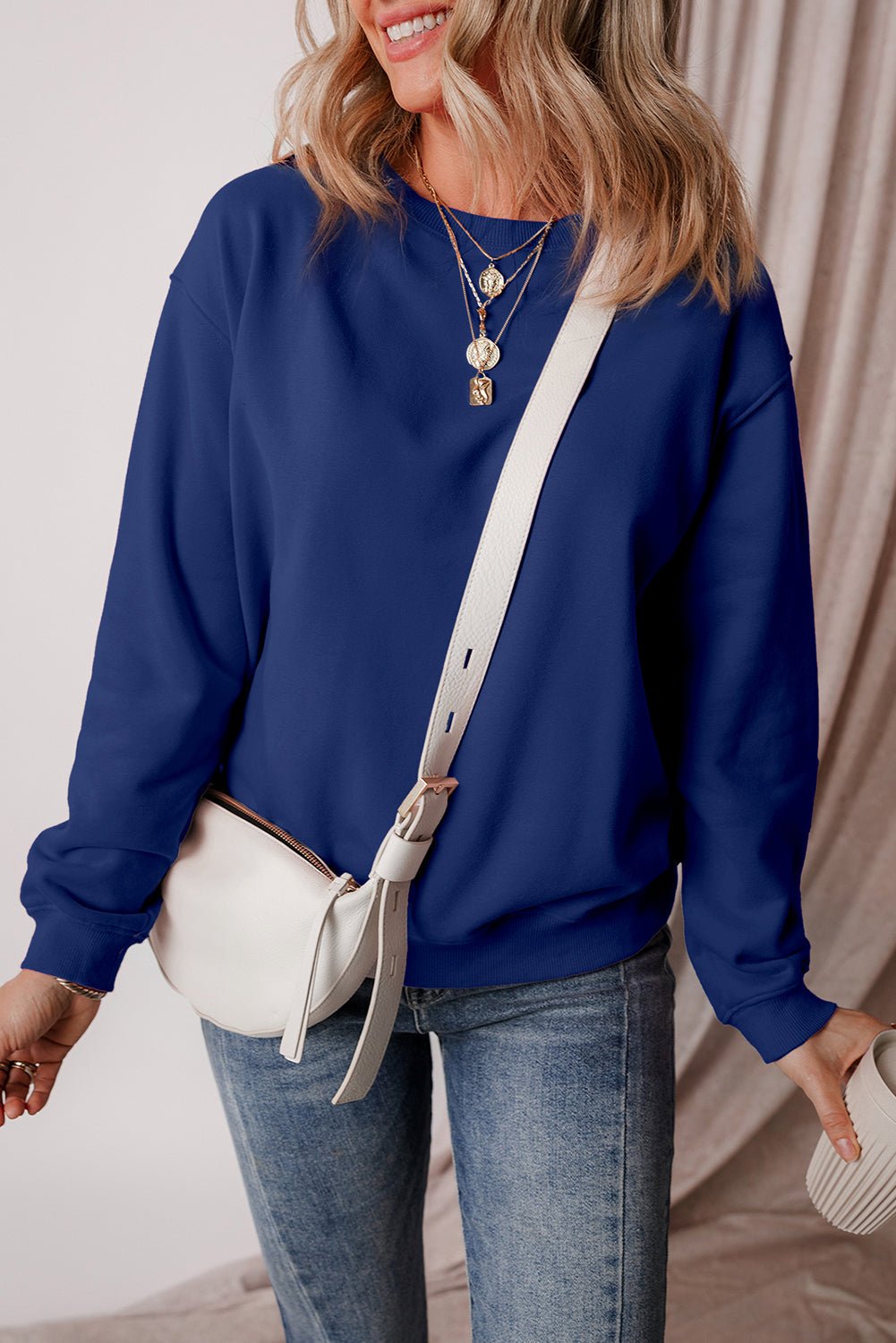 Solid Fleece Lined Drop Shoulder Terry Sweatshirt - Rooted & Reckless Co.