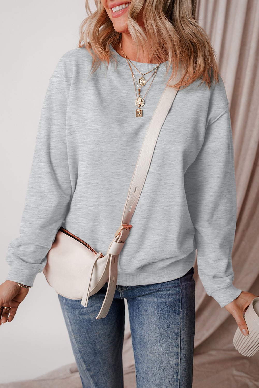 Solid Fleece Lined Drop Shoulder Terry Sweatshirt - Rooted & Reckless Co.