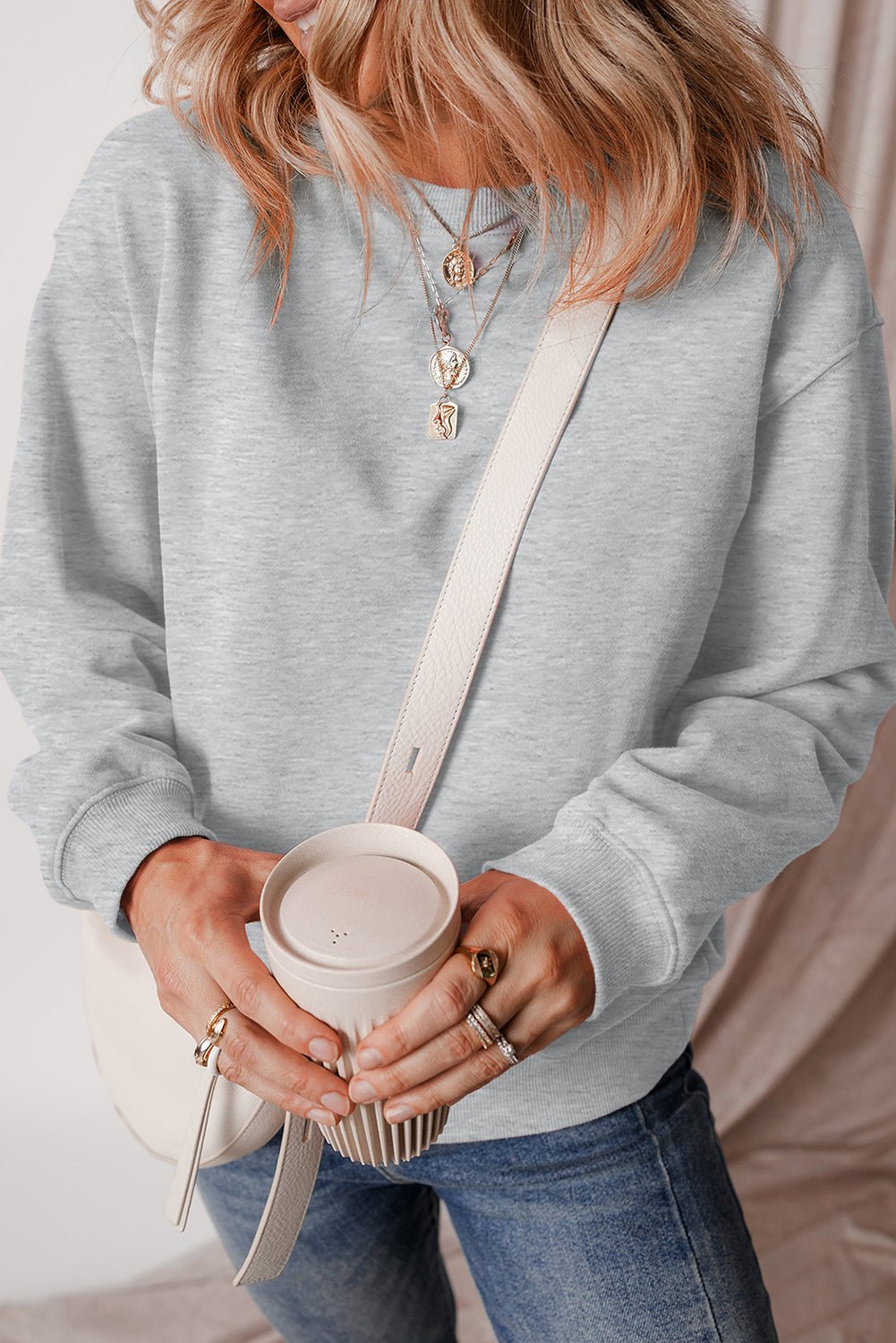 Solid Fleece Lined Drop Shoulder Terry Sweatshirt - Rooted & Reckless Co.