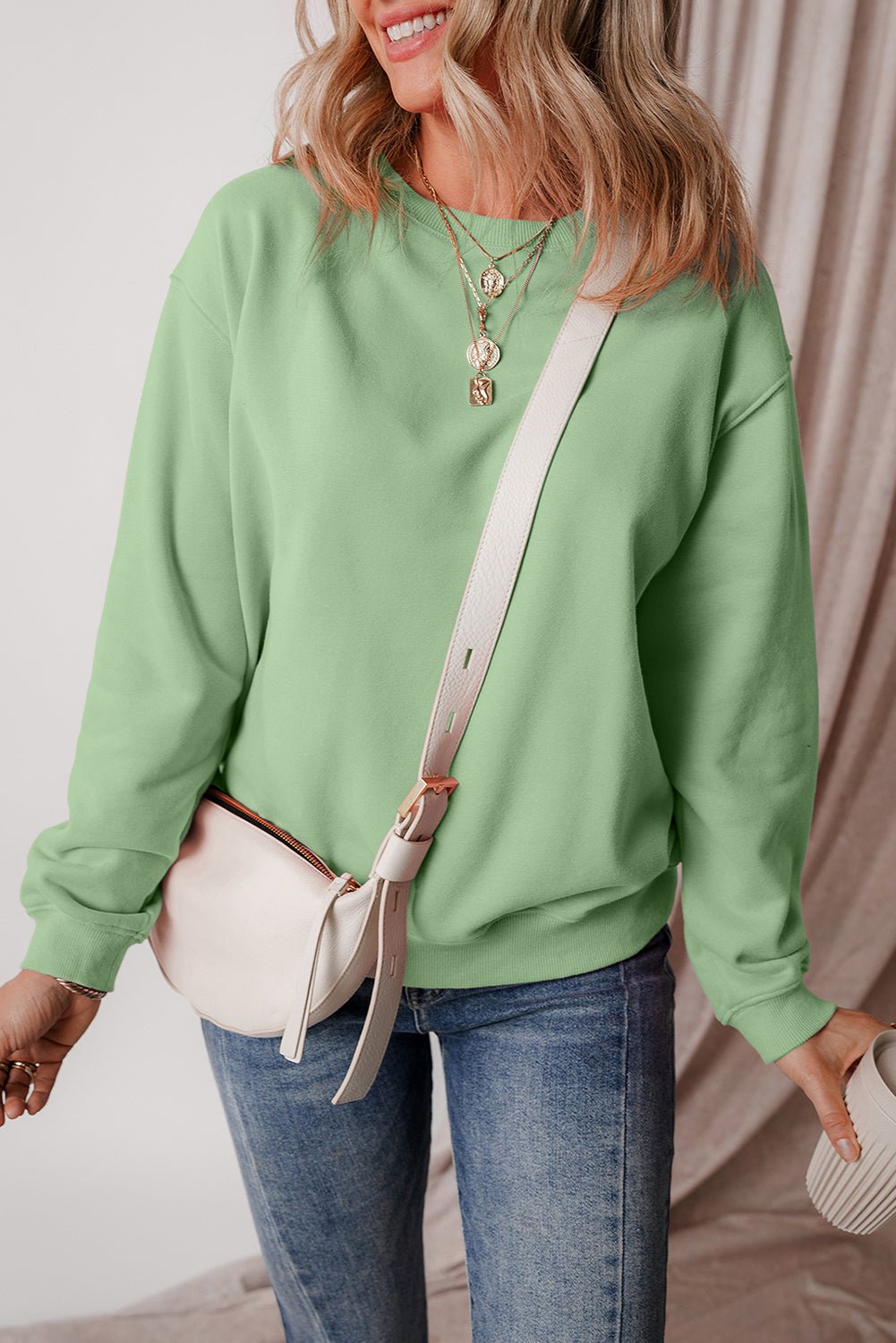 Solid Fleece Lined Drop Shoulder Terry Sweatshirt - Rooted & Reckless Co.