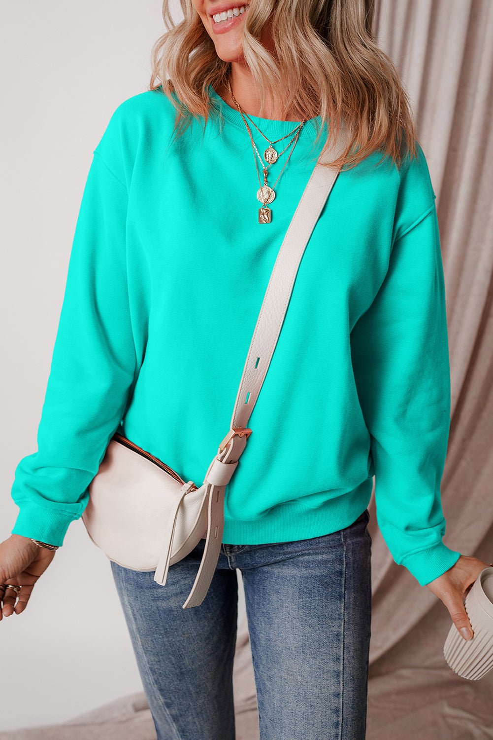 Solid Fleece Lined Drop Shoulder Terry Sweatshirt - Rooted & Reckless Co.
