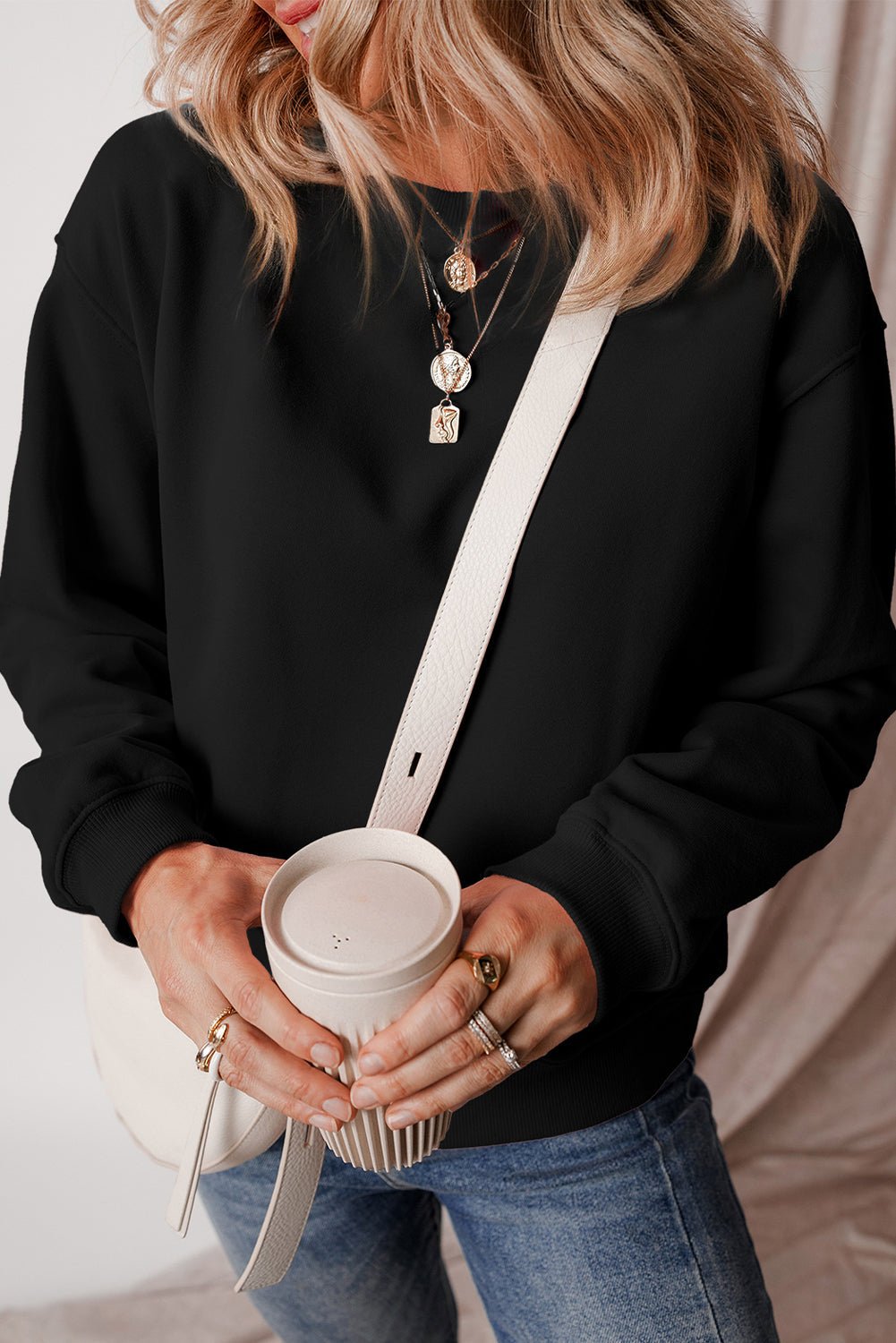 Solid Fleece Lined Drop Shoulder Terry Sweatshirt - Rooted & Reckless Co.