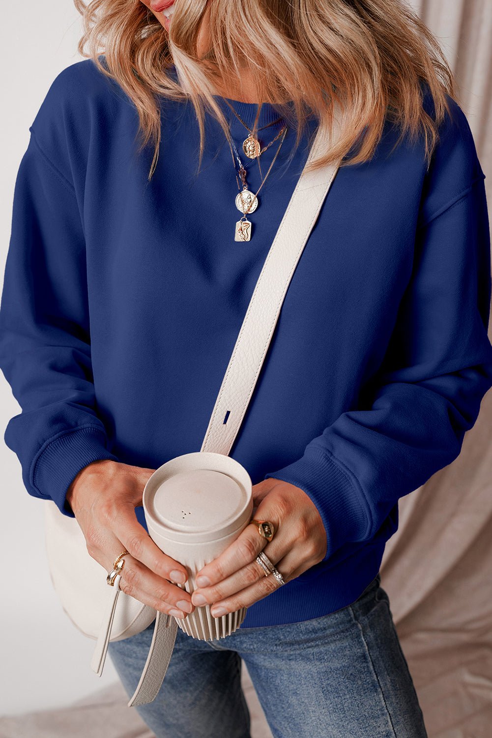 Solid Fleece Lined Drop Shoulder Terry Sweatshirt - Rooted & Reckless Co.