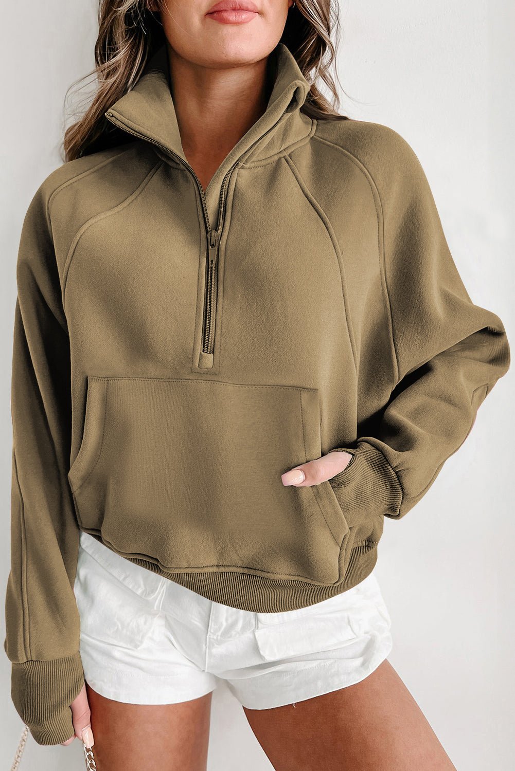 Solid Fleece-Lined Half-Zip Up Collar Sweatshirt - Rooted & Reckless Co.