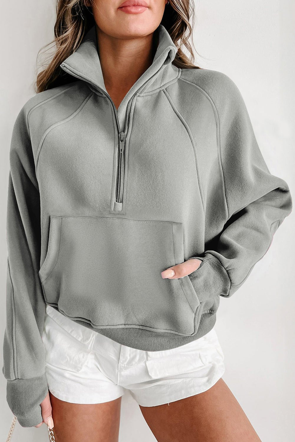 Solid Fleece-Lined Half-Zip Up Collar Sweatshirt - Rooted & Reckless Co.
