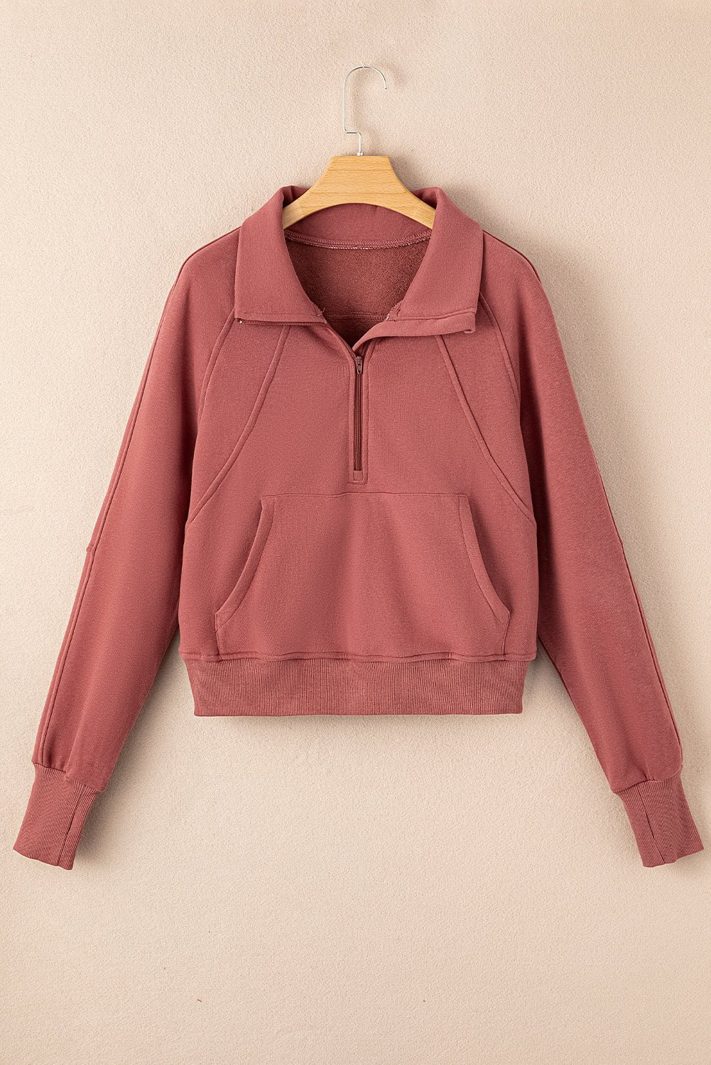 Solid Fleece-Lined Half-Zip Up Collar Sweatshirt - Rooted & Reckless Co.