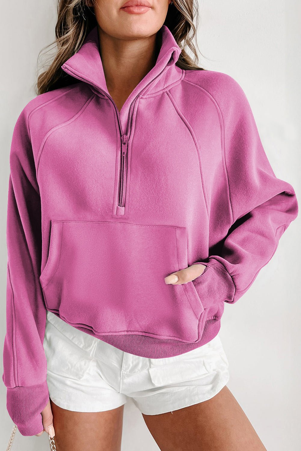 Solid Fleece-Lined Half-Zip Up Collar Sweatshirt - Rooted & Reckless Co.