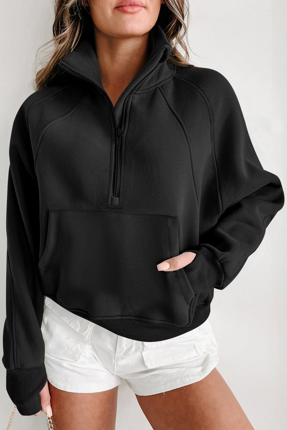 Solid Fleece-Lined Half-Zip Up Collar Sweatshirt - Rooted & Reckless Co.