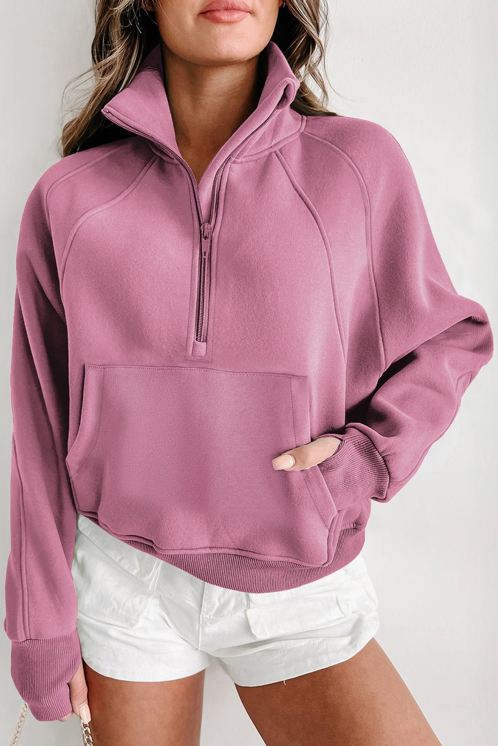 Solid Fleece-Lined Half-Zip Up Collar Sweatshirt - Rooted & Reckless Co.