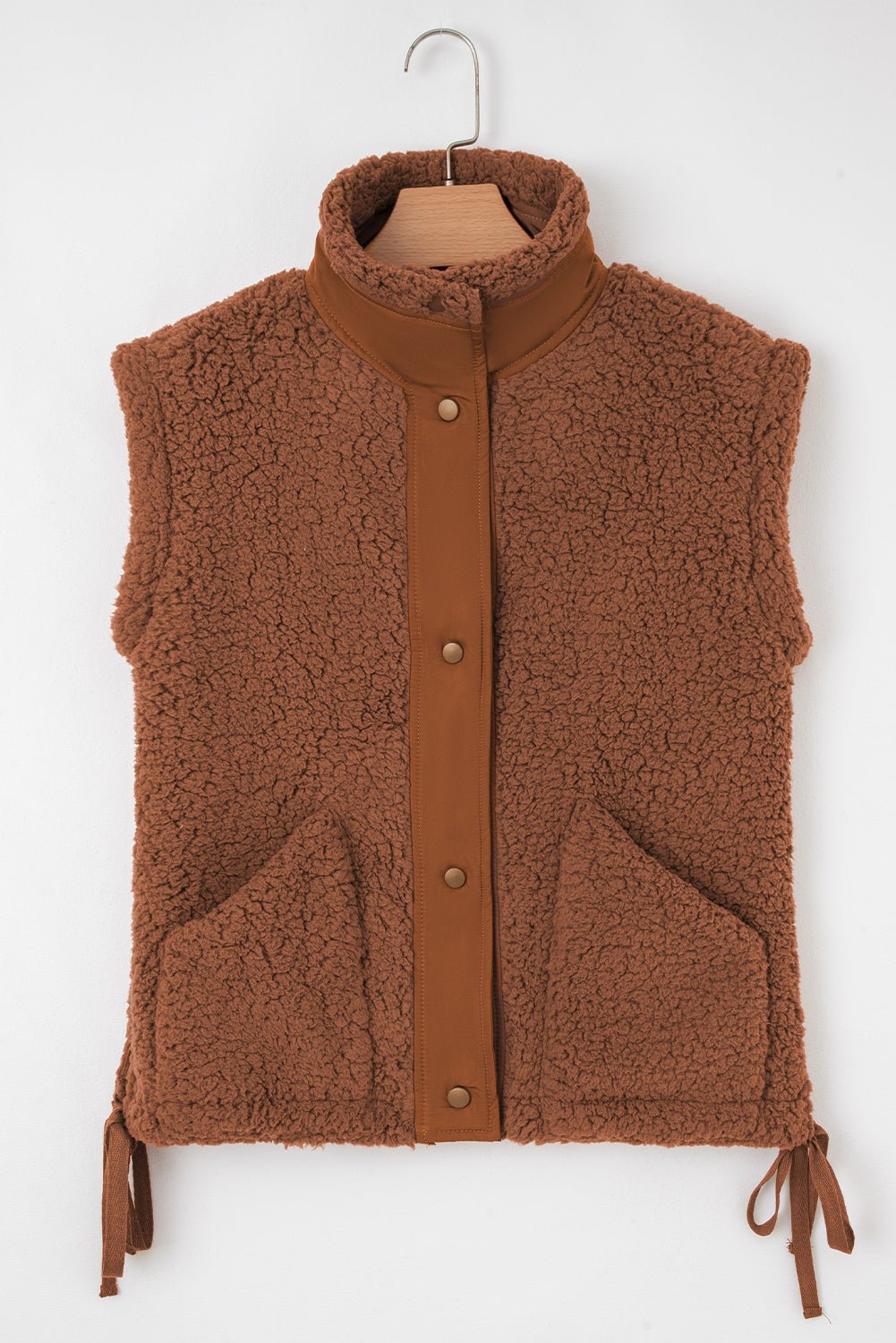 Solid Fleece Snap Button Side Tie Vest - Rooted & Reckless Co.