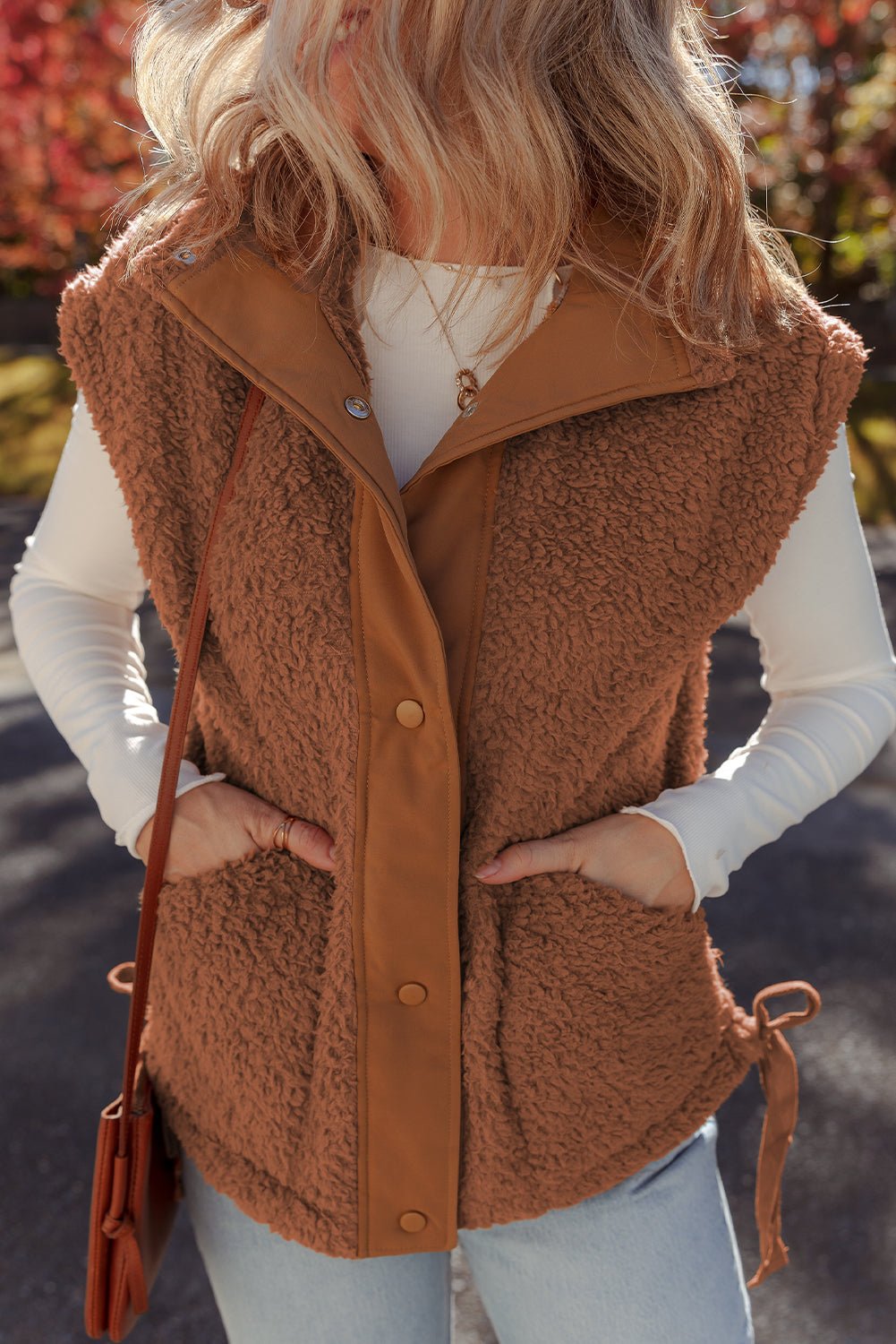 Solid Fleece Snap Button Side Tie Vest - Rooted & Reckless Co.