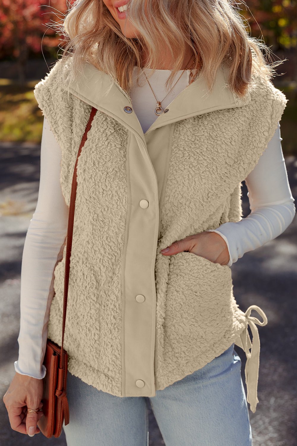 Solid Fleece Snap Button Side Tie Vest - Rooted & Reckless Co.