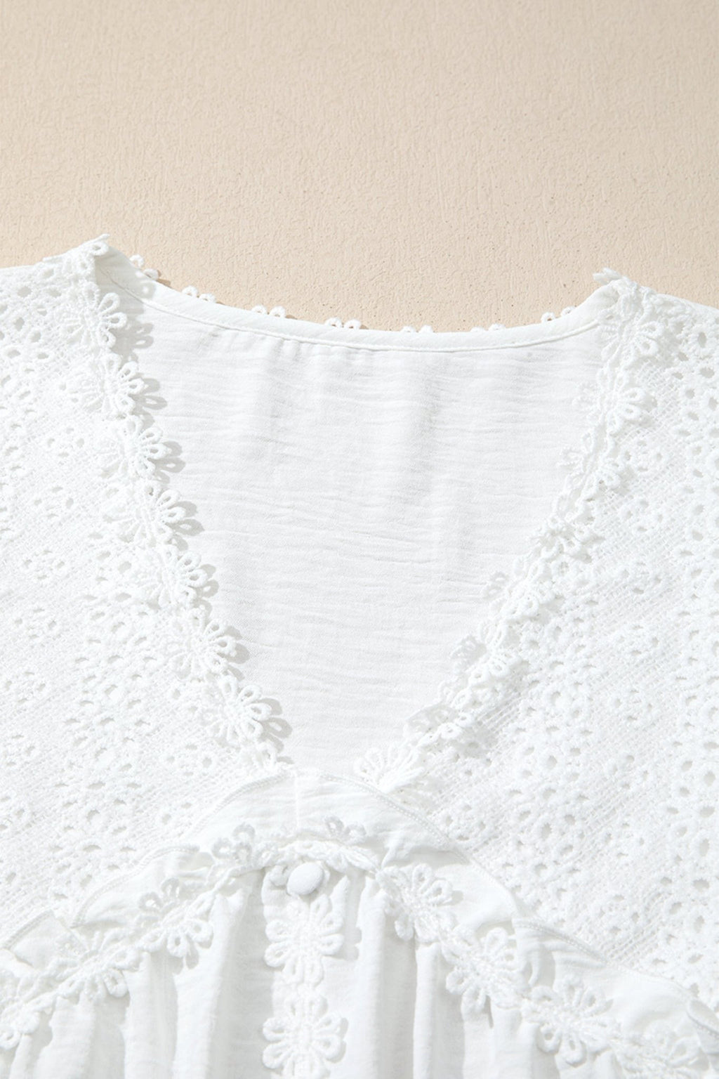 Solid Floral Guipure Lace Frilled Long Sleeve Blouse - Rooted & Reckless Co.