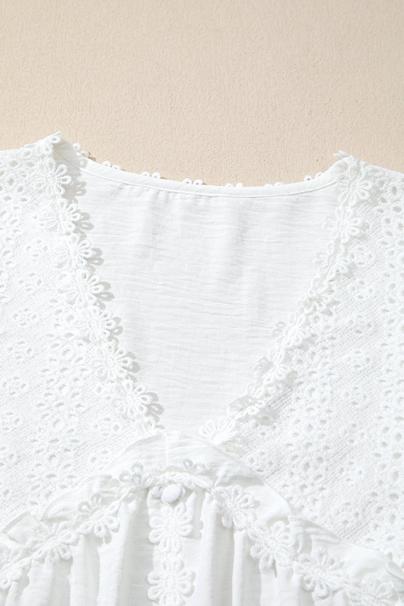 Solid Floral Guipure Lace Frilled Long Sleeve Blouse - Rooted & Reckless Co.