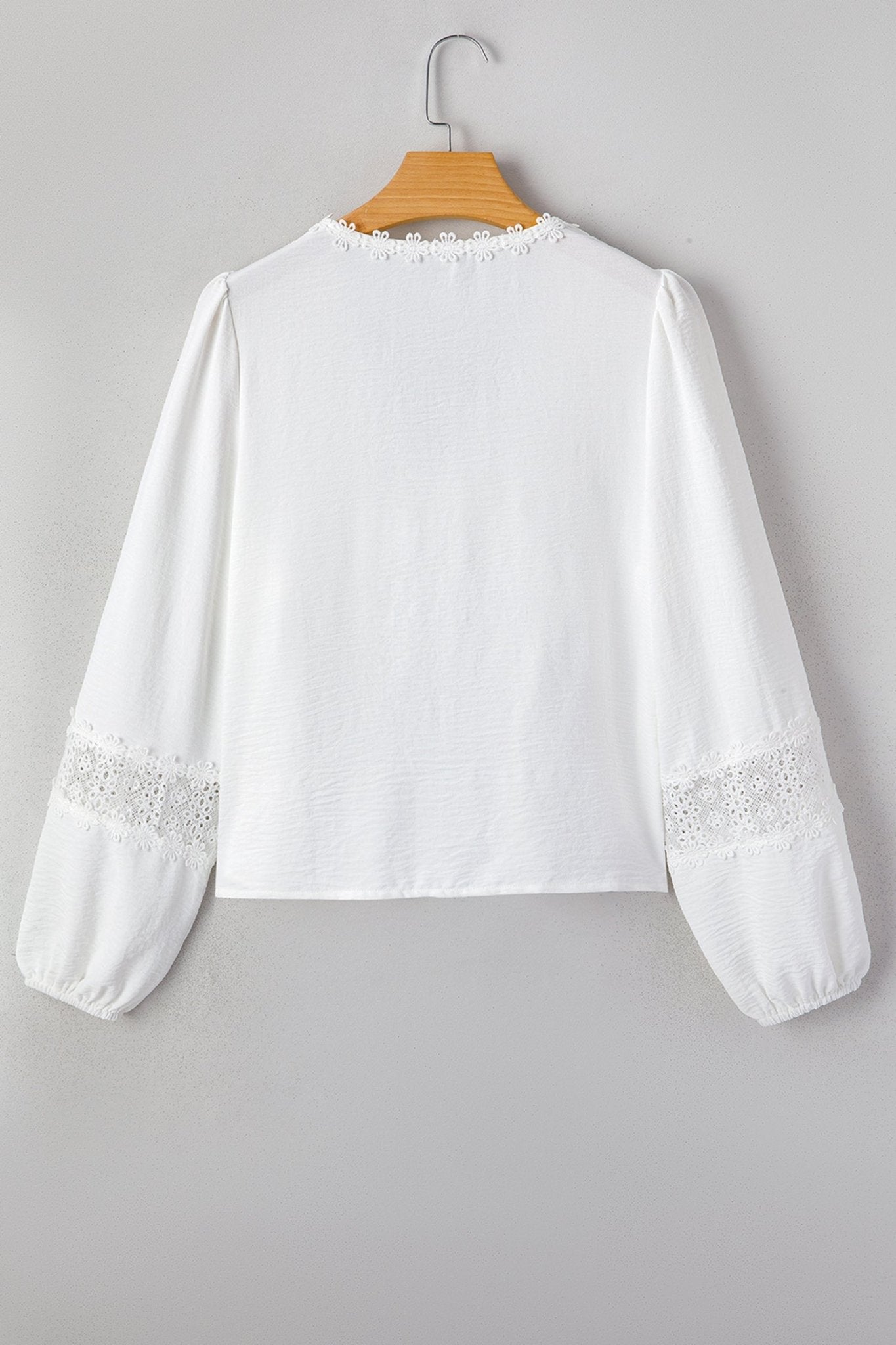 Solid Floral Guipure Lace Frilled Long Sleeve Blouse - Rooted & Reckless Co.