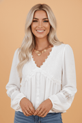 Solid Floral Guipure Lace Frilled Long Sleeve Blouse - Rooted & Reckless Co.