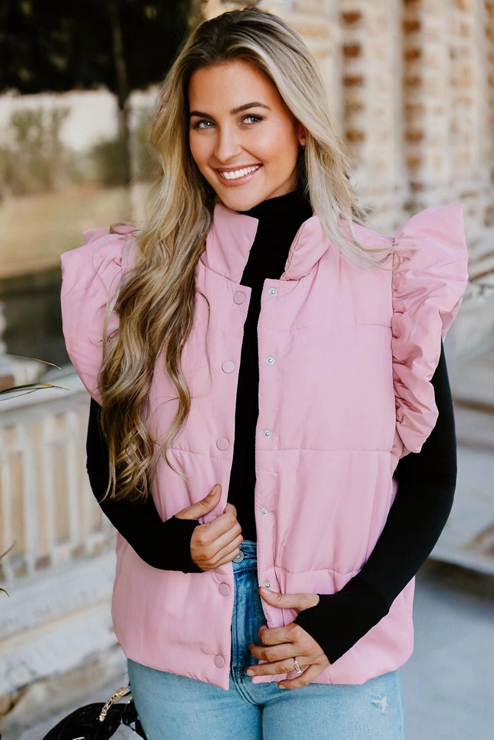 Solid Flutter Sleeve Snap Button Puffer Vest - Rooted & Reckless Co.
