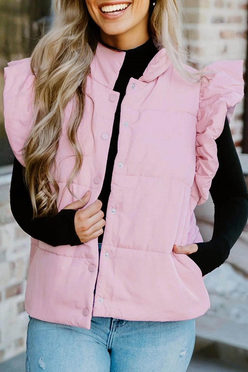 Solid Flutter Sleeve Snap Button Puffer Vest - Rooted & Reckless Co.