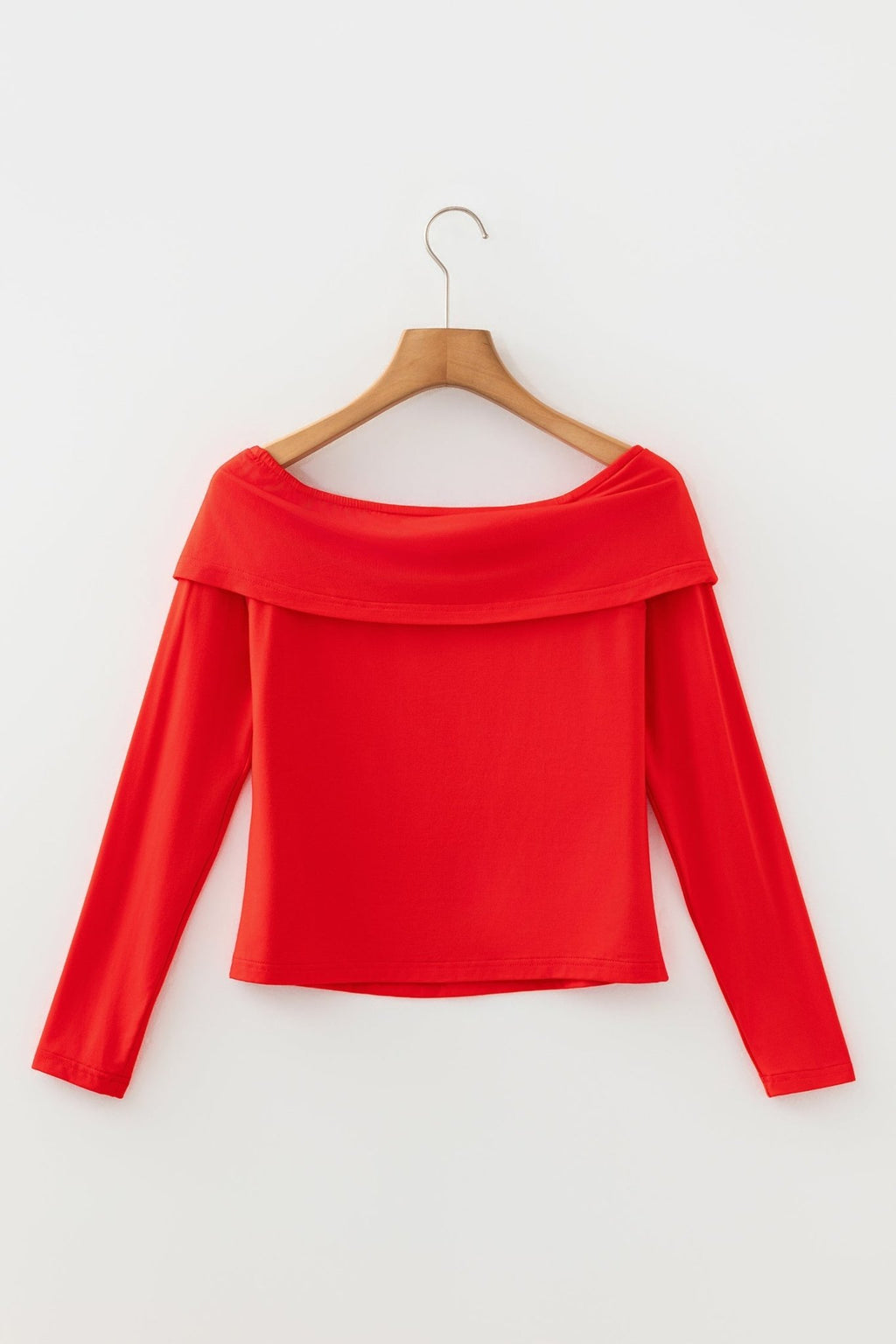 Solid Fold-Over Off-Shoulder Long Sleeve Top - Rooted & Reckless Co.