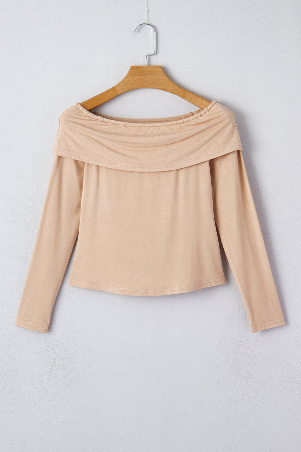 Solid Fold-Over Off-Shoulder Long Sleeve Top - Rooted & Reckless Co.
