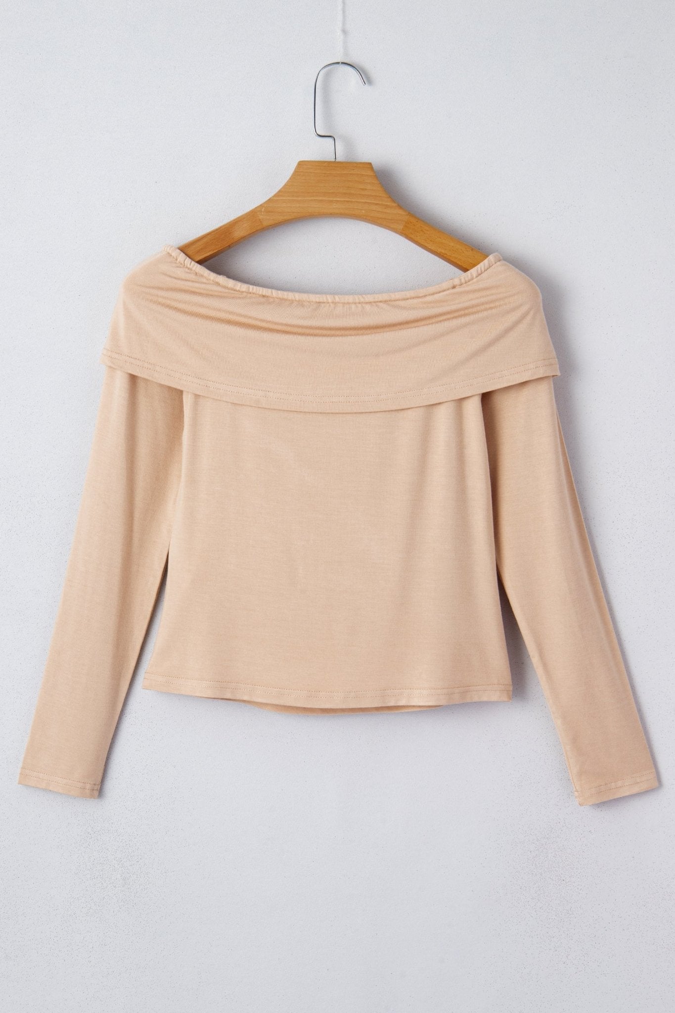 Solid Fold-Over Off-Shoulder Long Sleeve Top - Rooted & Reckless Co.