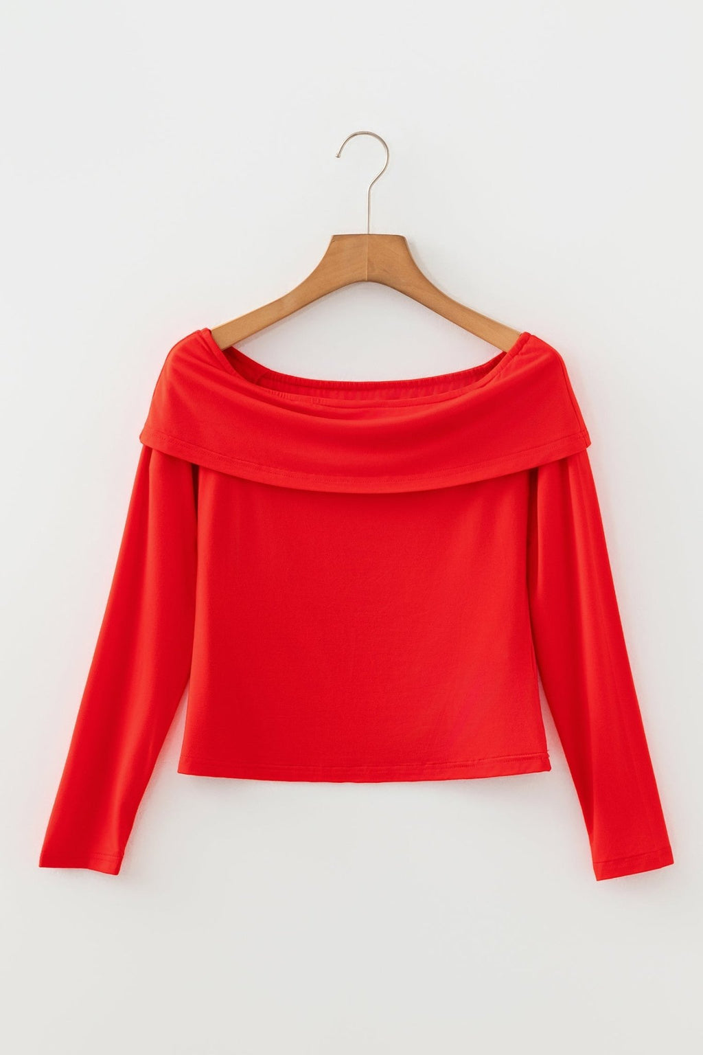 Solid Fold-Over Off-Shoulder Long Sleeve Top - Rooted & Reckless Co.