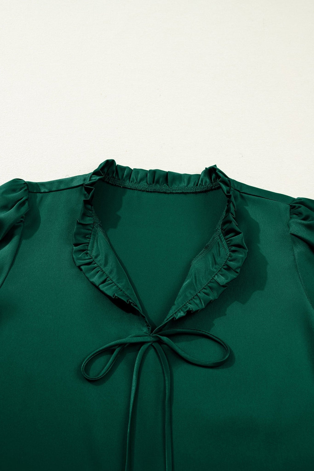 Solid Frilled Bow Tie V-Neck 3/4 Sleeve Blouse - Rooted & Reckless Co.