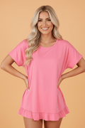 Solid Frilled Hem Short Sleeve T-Shirt - Rooted & Reckless Co.