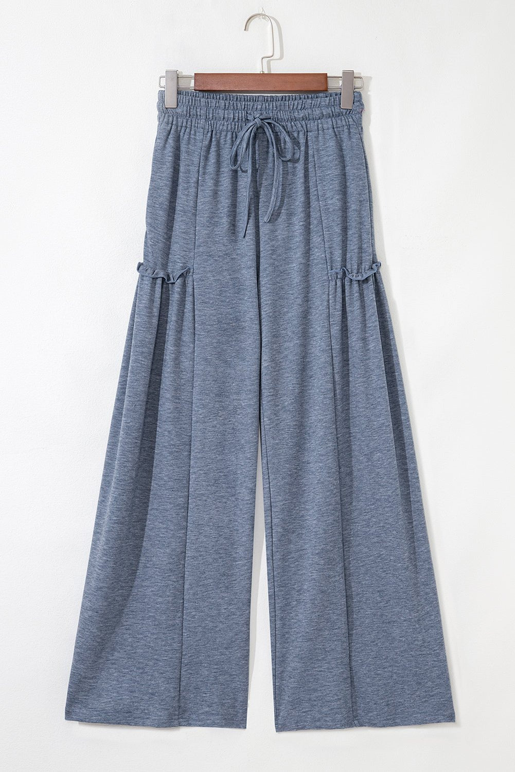 Solid Frilled Leg Drawstring Elastic Waist Pants - Rooted & Reckless Co.