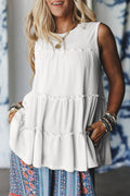 Solid Frilled Ruffle Tiered Tank Top - Rooted & Reckless Co.