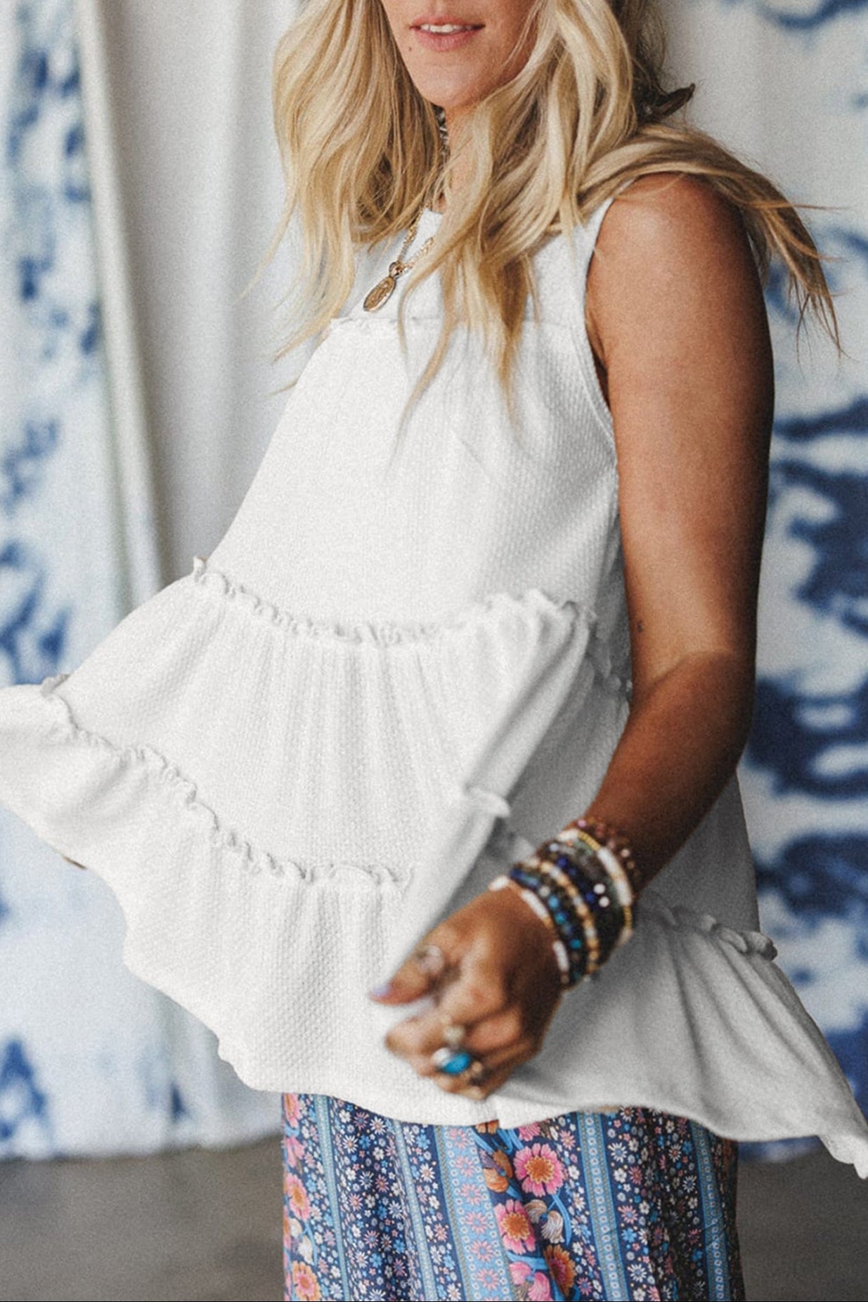 Solid Frilled Ruffle Tiered Tank Top - Rooted & Reckless Co.