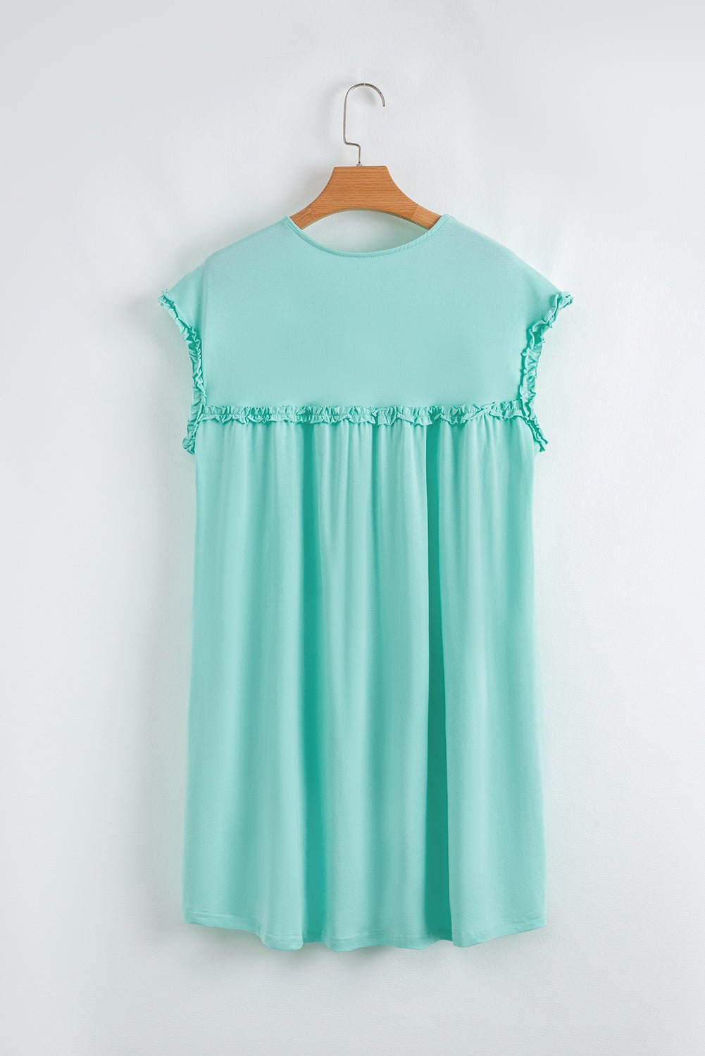 Solid Frilled Trim Short Sleeve Mini Dress - Rooted & Reckless Co.