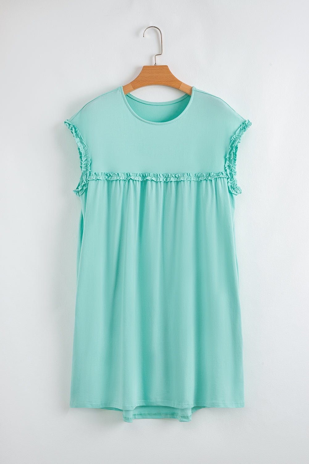 Solid Frilled Trim Short Sleeve Mini Dress - Rooted & Reckless Co.