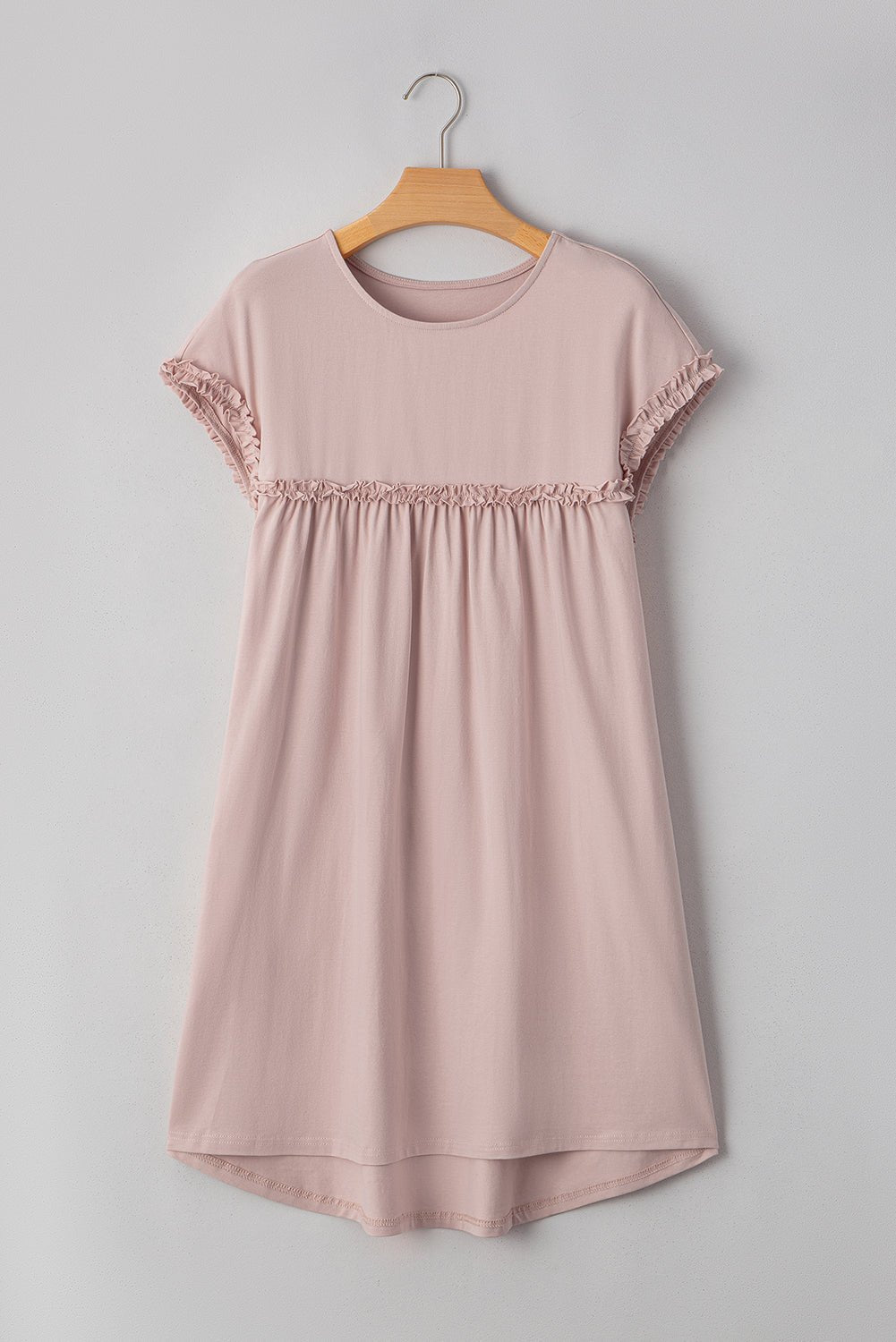 Solid Frilled Trim Short Sleeve Mini Dress - Rooted & Reckless Co.