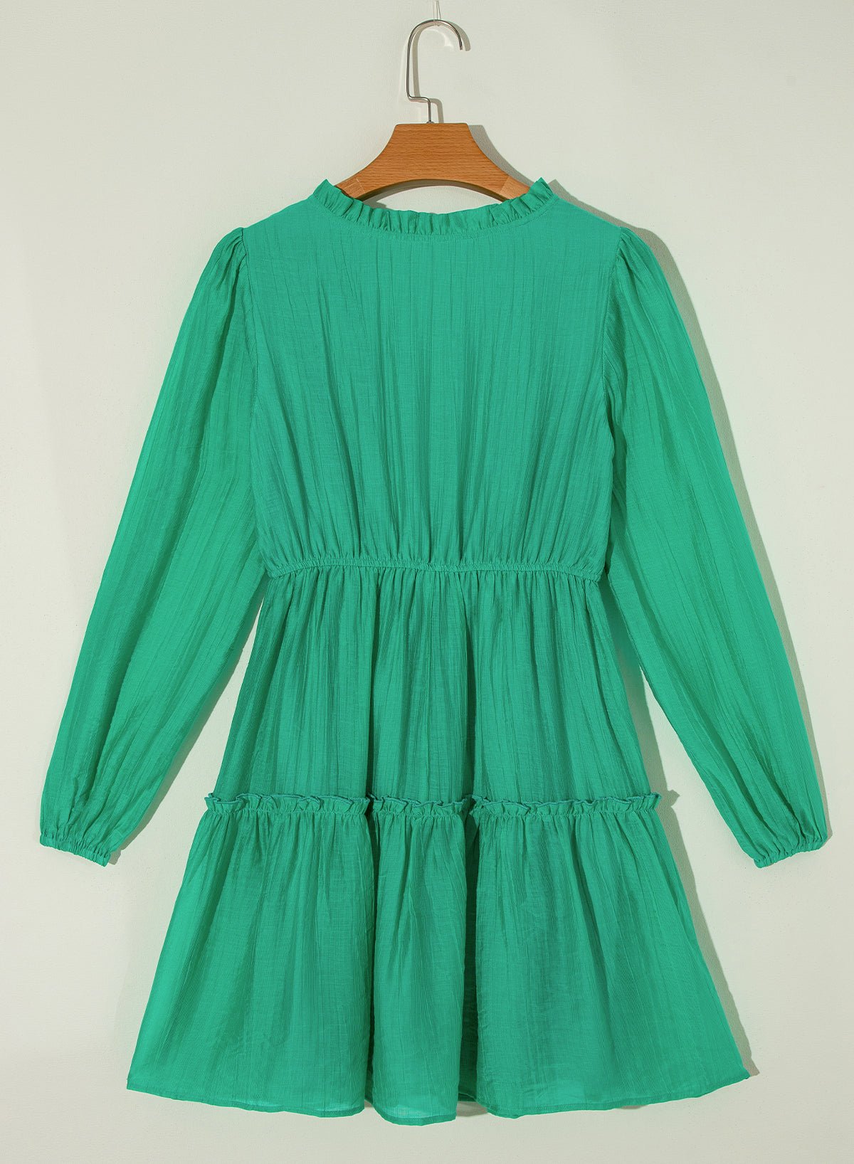 Solid Frilly V-Neck Puff Sleeve Mini Dress - Rooted & Reckless Co.