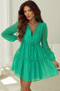 Solid Frilly V-Neck Puff Sleeve Mini Dress - Rooted & Reckless Co.