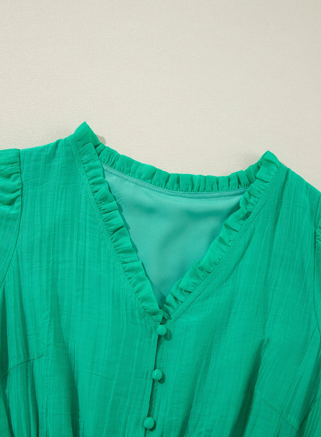 Solid Frilly V-Neck Puff Sleeve Mini Dress - Rooted & Reckless Co.