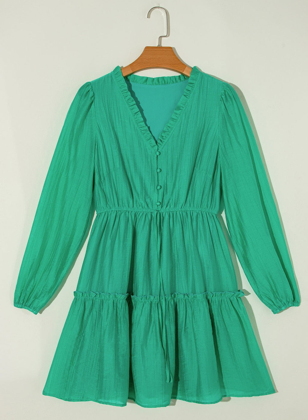 Solid Frilly V-Neck Puff Sleeve Mini Dress - Rooted & Reckless Co.