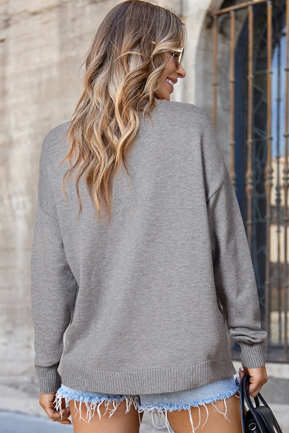 Solid Front Center Seam Drop Shoulder Sweater - Rooted & Reckless Co.