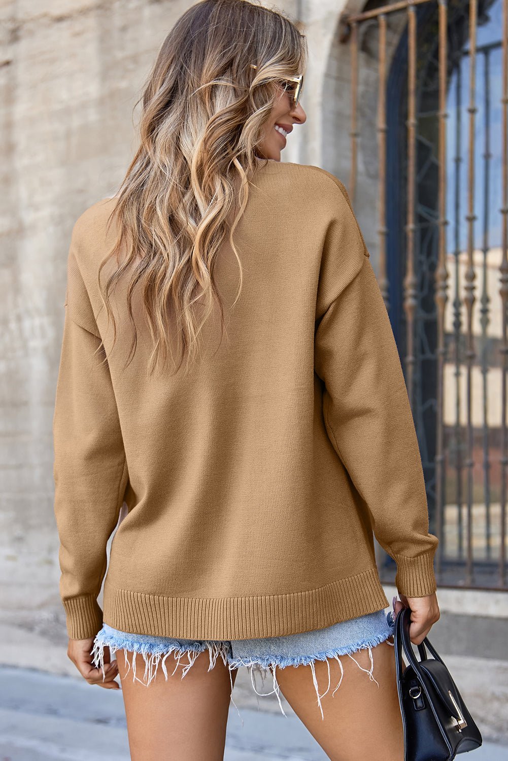 Solid Front Center Seam Drop Shoulder Sweater - Rooted & Reckless Co.