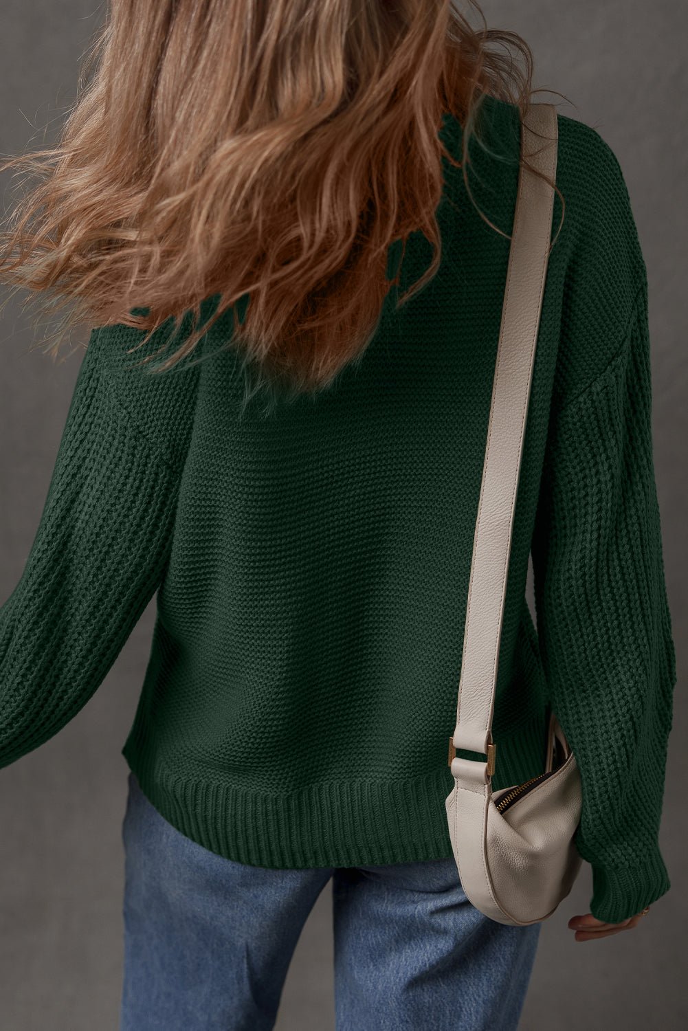 Solid Front Seam Drop Shoulder Sweater - Rooted & Reckless Co.