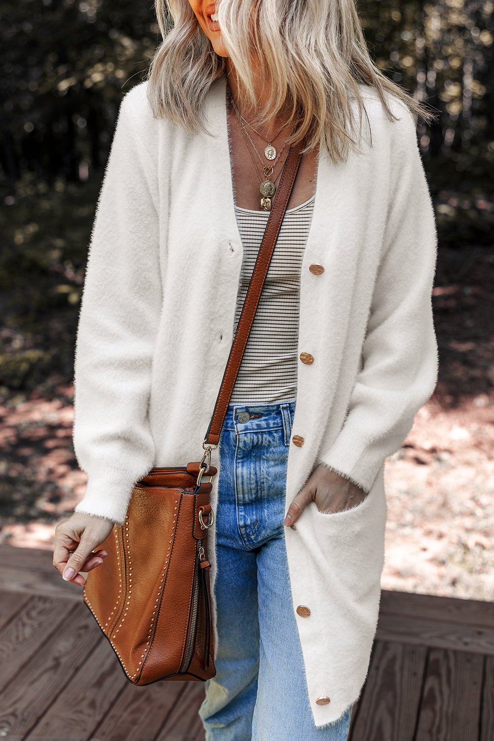 Solid Fuzzy Button-Front Cardigan - Rooted & Reckless Co.