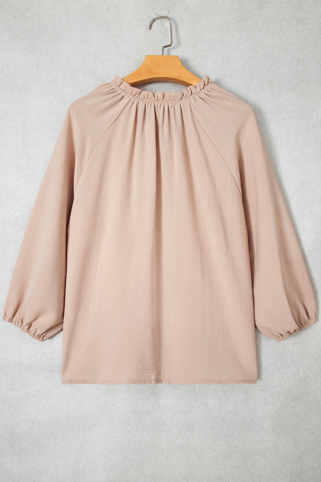 Solid Gathered Cuff 3/4 Sleeve V-Neck Blouse - Rooted & Reckless Co.