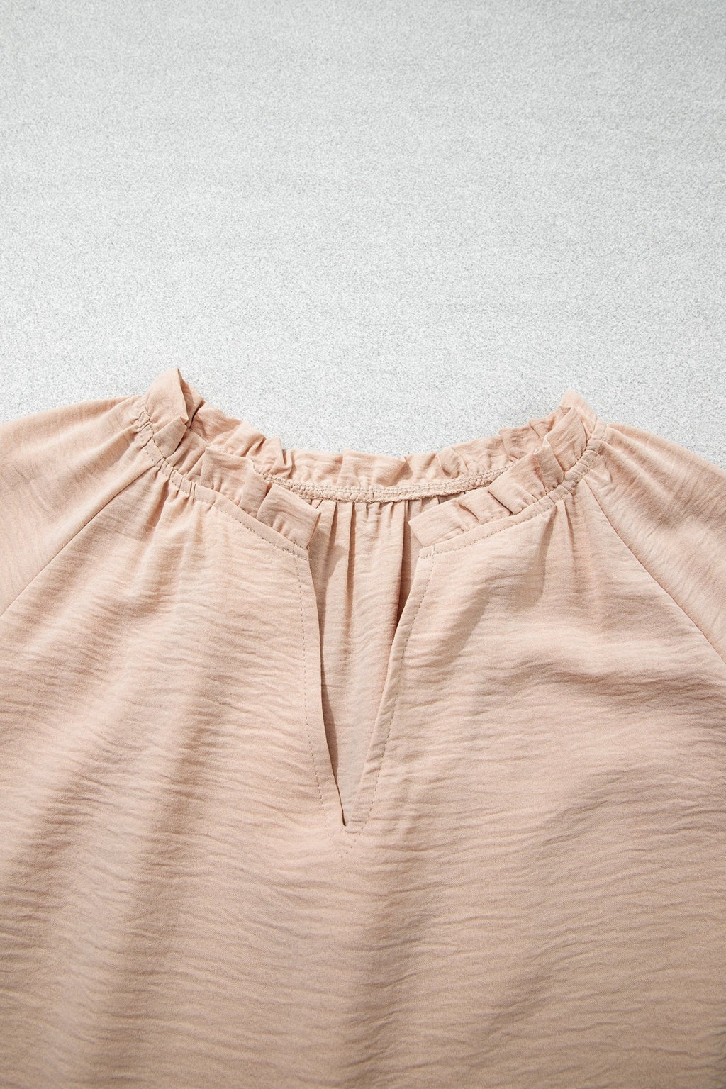 Solid Gathered Cuff 3/4 Sleeve V-Neck Blouse - Rooted & Reckless Co.