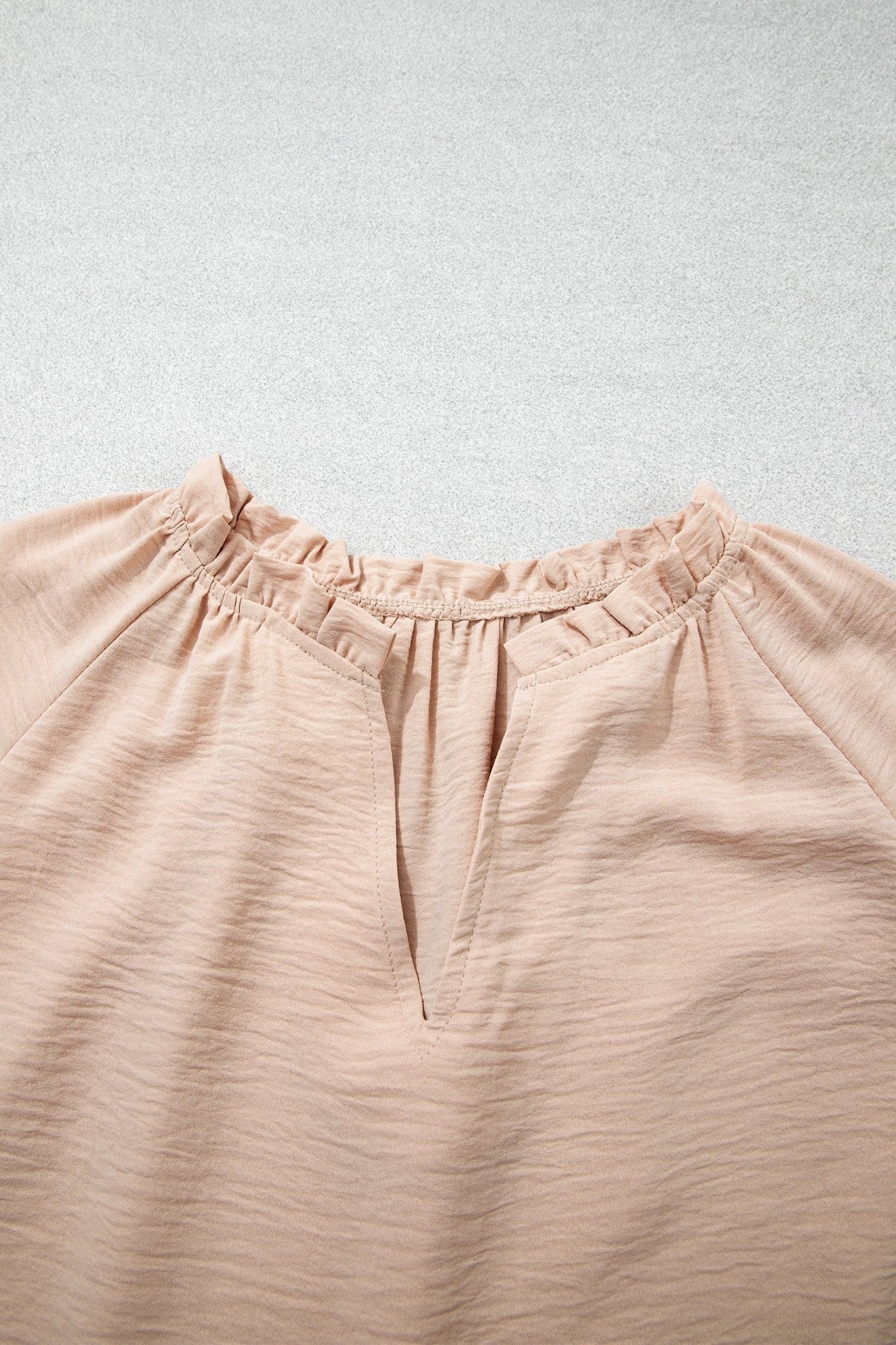 Solid Gathered Cuff 3/4 Sleeve V-Neck Blouse - Rooted & Reckless Co.