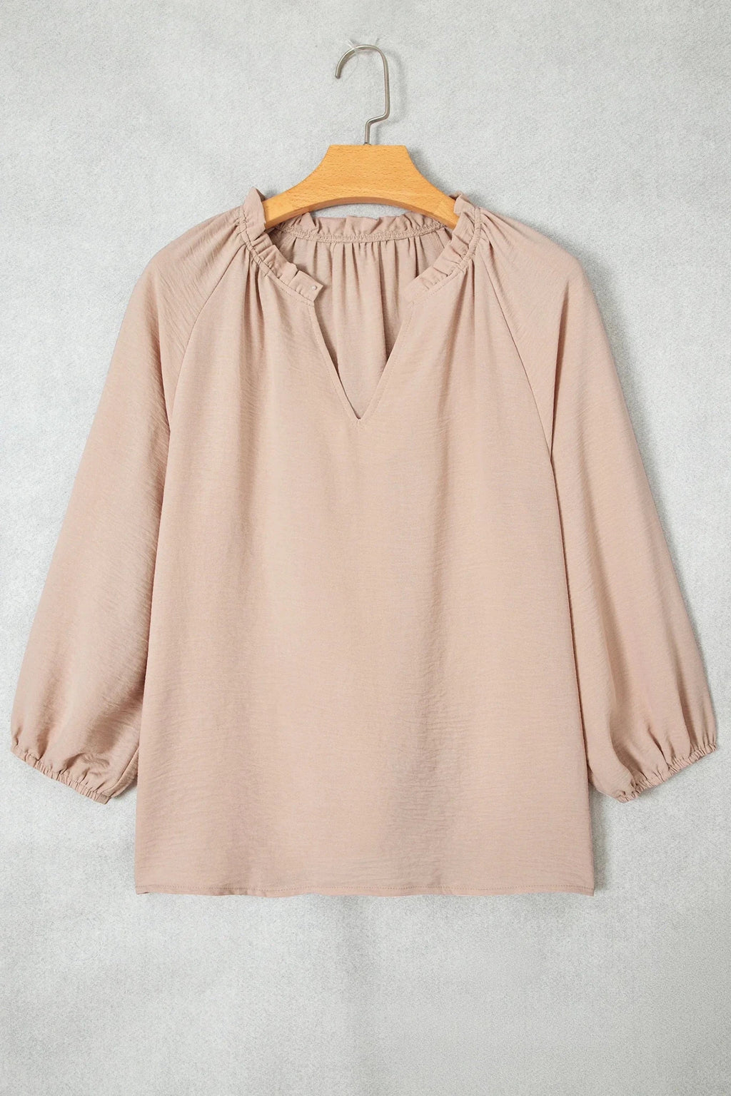 Solid Gathered Cuff 3/4 Sleeve V-Neck Blouse - Rooted & Reckless Co.