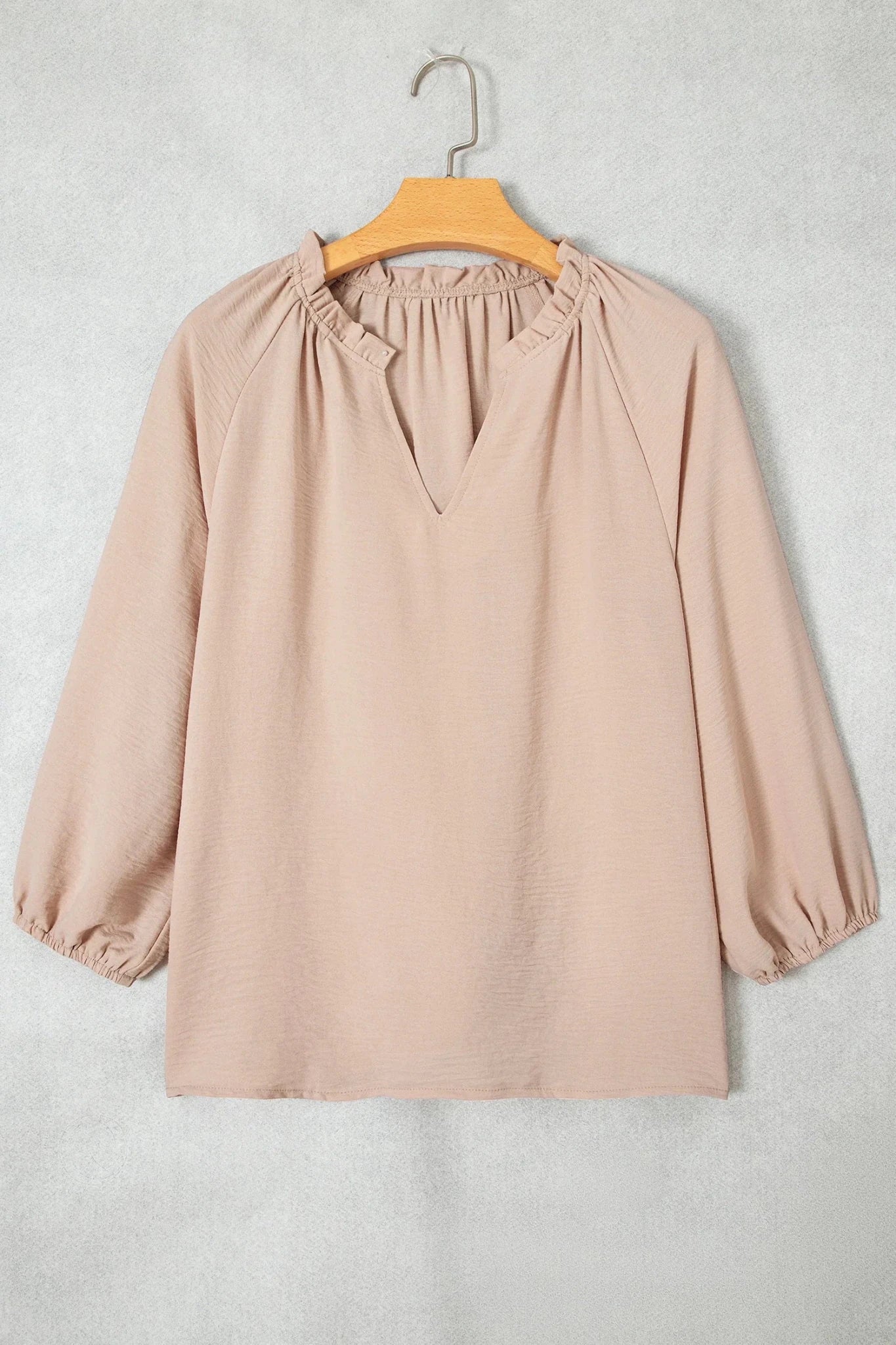 Solid Gathered Cuff 3/4 Sleeve V-Neck Blouse - Rooted & Reckless Co.