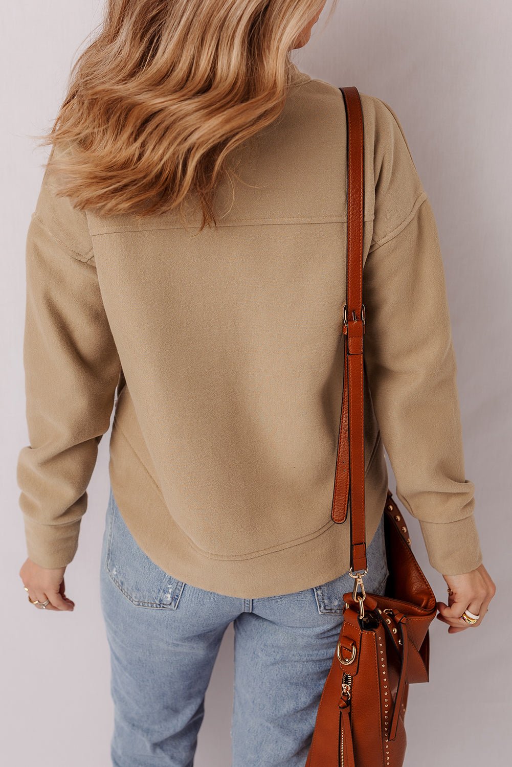 Solid Grommet V-Neck Drop Shoulder Sweatshirt - Rooted & Reckless Co.