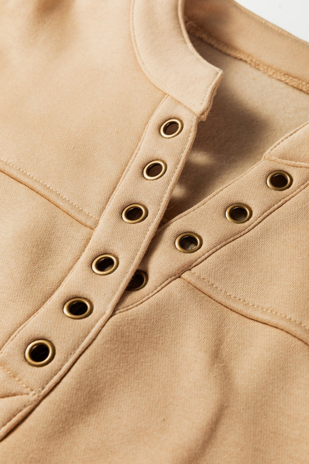 Solid Grommet V-Neck Drop Shoulder Sweatshirt - Rooted & Reckless Co.